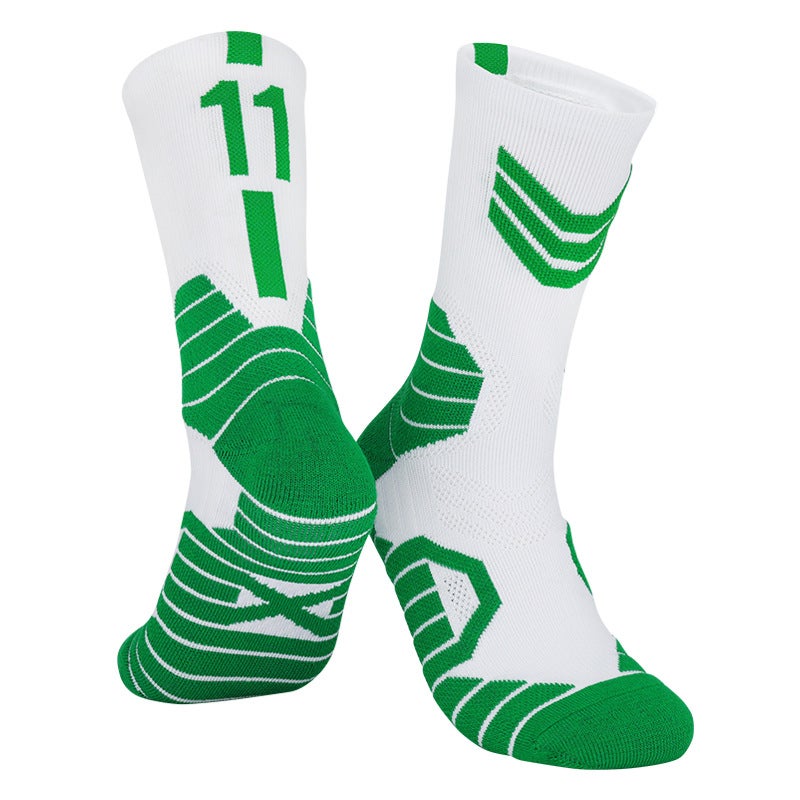 Generic Factory digital professional basketball socks mens thick tube socks childrens socks non-slip high towel bottom sports socks Celtic Team-White Green 11