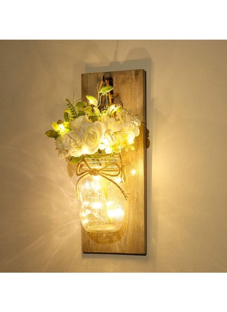 BestStore - Modern Jar Wall Decorative Art with Flowers Lights and Remote Control Rustic Wall Sconces Design Set of 2 - Image 1