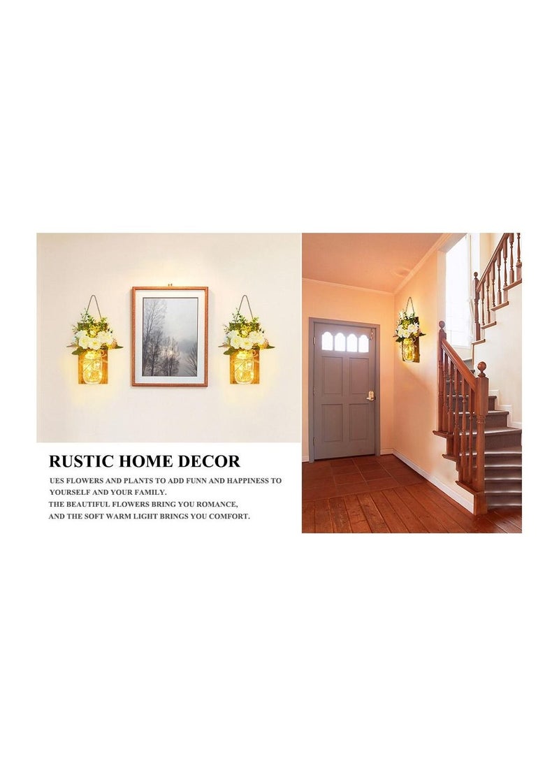 BestStore - Modern Jar Wall Decorative Art with Flowers Lights and Remote Control Rustic Wall Sconces Design Set of 2 - Image 1