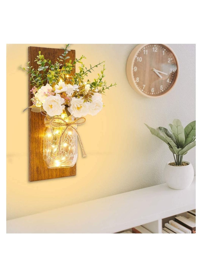 BestStore - Modern Jar Wall Decorative Art with Flowers Lights and Remote Control Rustic Wall Sconces Design Set of 2 - Image 1
