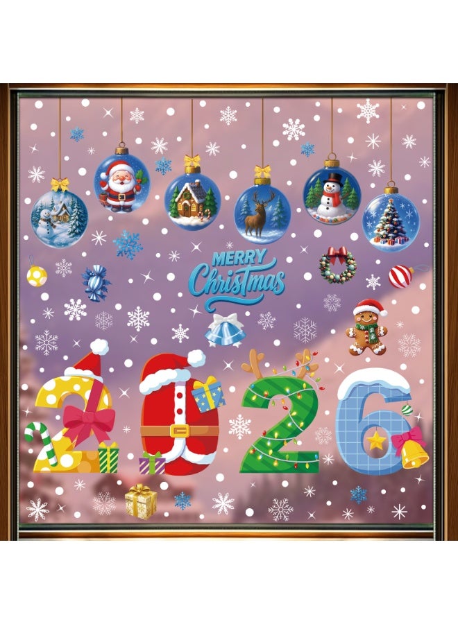 ووفيكسر 🎄🎄🎅❄️ 250+ PCSديكور_منزلي  قطعة من ملصقات نوافذ عيد الميلاد، ملصقات ثابتة ملونة على شكل أجراس الرنة وزينة ندفة الثلج لعيد الميلاد قابلة لإعادة الاستخدام بدون بقايا لوازم الحفلات وملصقات رأس السنة الجديدة لعطلة الشتاء - Image 1