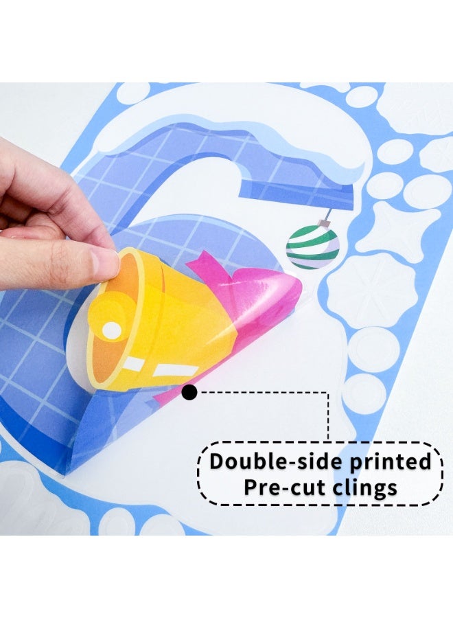 ووفيكسر 🎄🎄🎅❄️ 250+ PCSديكور_منزلي  قطعة من ملصقات نوافذ عيد الميلاد، ملصقات ثابتة ملونة على شكل أجراس الرنة وزينة ندفة الثلج لعيد الميلاد قابلة لإعادة الاستخدام بدون بقايا لوازم الحفلات وملصقات رأس السنة الجديدة لعطلة الشتاء - Image 3