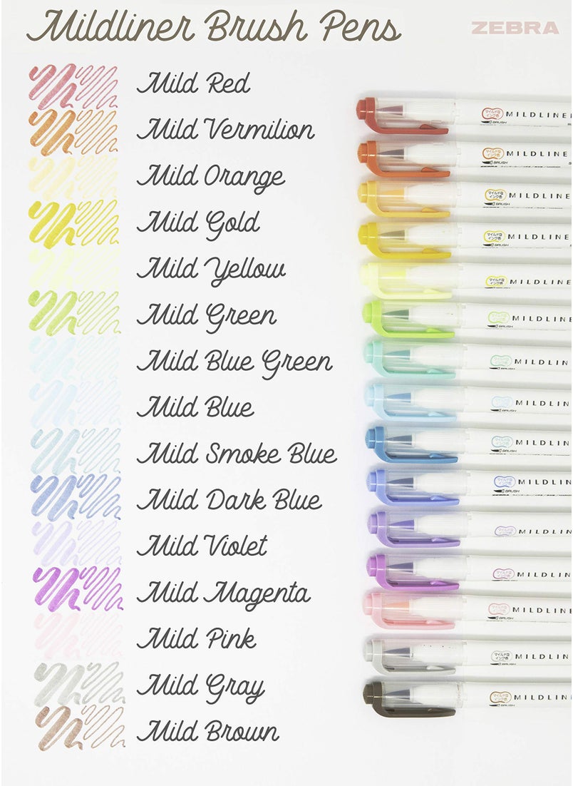 ZEBRA Zebra Pen Mildliner Brush Marker, Double Ended Brush and Fine Tip Pen, Assorted Soft Colors, 15 Count (Pack of 1)  - Image 5