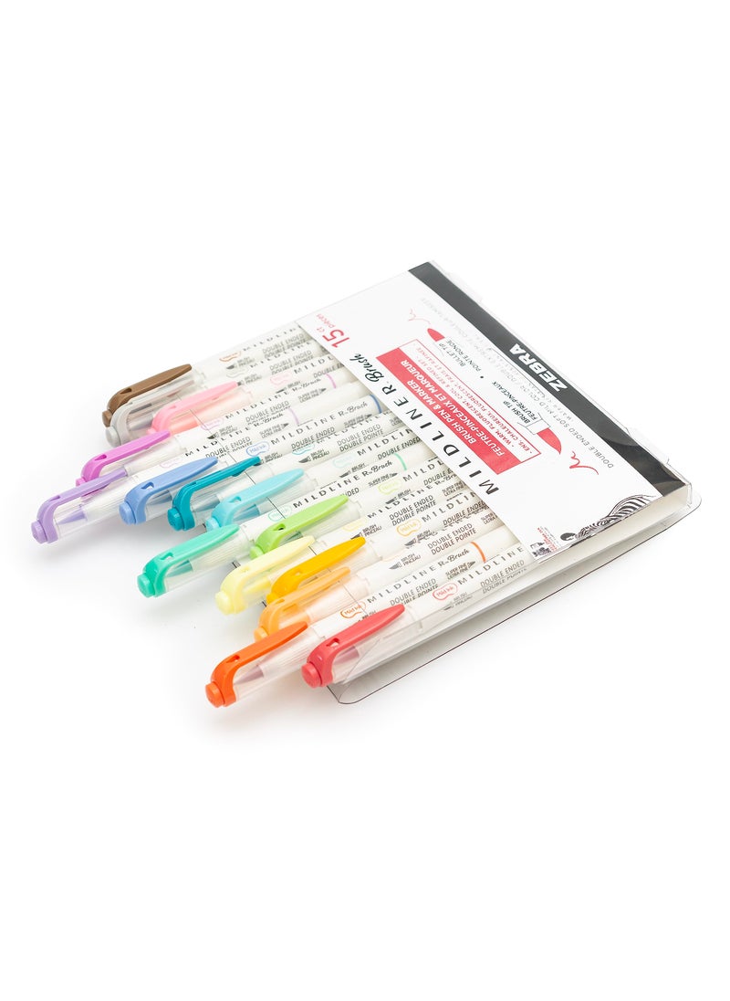 ZEBRA Zebra Pen Mildliner Brush Marker, Double Ended Brush and Fine Tip Pen, Assorted Soft Colors, 15 Count (Pack of 1)  - Image 2