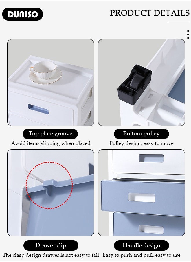 DUNISO 4 Layer Drawer Storage Cabinet with Wheels, Toys Storage Box, Office Desk Storage Box, Drawer Storage Bins for Clothes and Toys, Dust-proof Clothes Storage Cabinet Rack for Living Room, Bathroom, kitchen, Bedroom  - Image 2