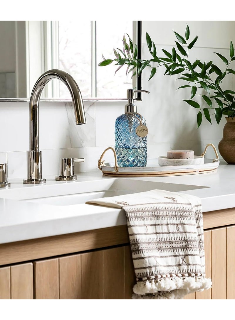 صن سباير 18 أونصة (حوالي 510.3 جم) موزع صابون زجاجي للمطبخ بنمط جوهرة ، موزع معقم لليدين قابل لإعادة التعبئة مع مضخة من الفولاذ المقاوم للصدأ مقاومة للصدأ ، موزع صابون شفاف للحمام لصابون الأطباق ، صابون اليدين ، غسول (أزرق) - Image 5