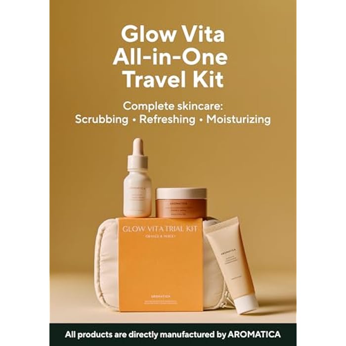AROMATICA Glow Vita Trial Kit - Travel Size Skin Care Set [Vitamin C Serum 0.5 fl. oz, Facial Scrub 0.5 fl. oz, Goodnight Cream with Retinol 1oz] - Travel Kit for Women - Image 2