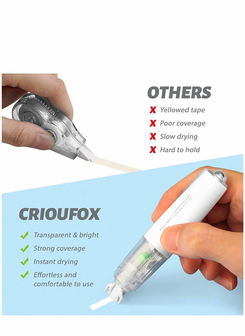 Excefore Refillable Correction Tape 4PCS Retractable White Out with 360° Rotatable Head Flexible Tear Resistant Tape, Applicator Whiteout Roller Cylindrical for Student Teacher  - Image 5