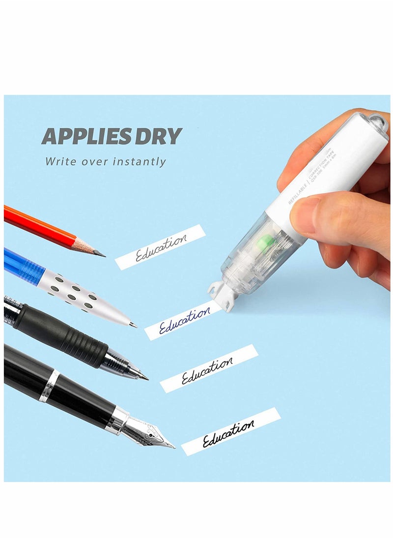 Excefore Refillable Correction Tape 4PCS Retractable White Out with 360° Rotatable Head Flexible Tear Resistant Tape, Applicator Whiteout Roller Cylindrical for Student Teacher  - Image 3