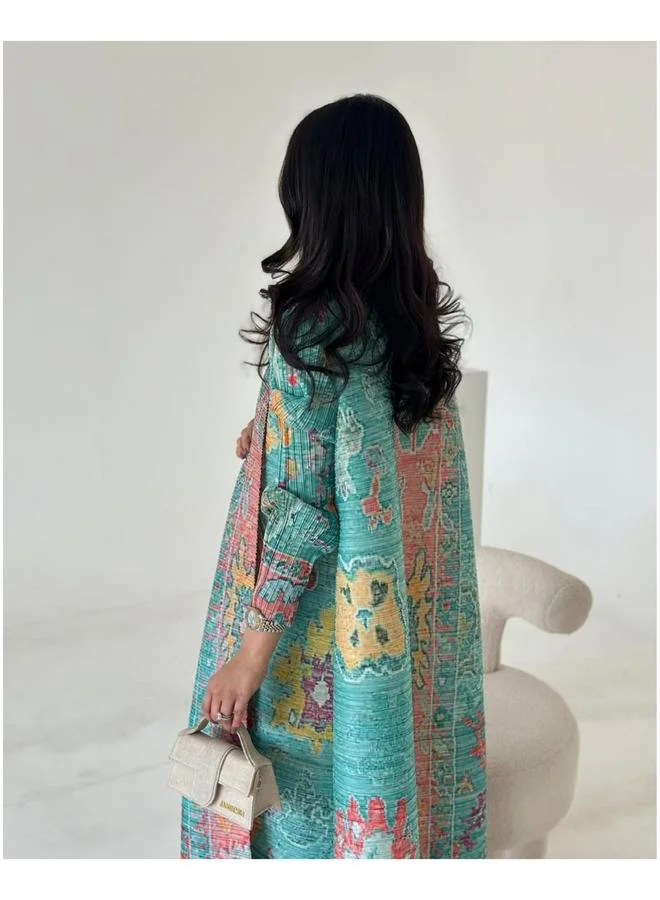 Take Two  Multi-Color All Over Print Open Front Textured Abaya for Women | Best Price UAE