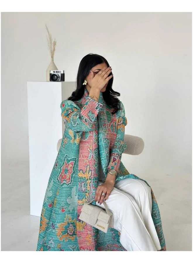 Take Two  Multi-Color All Over Print Open Front Textured Abaya for Women | Best Price UAE