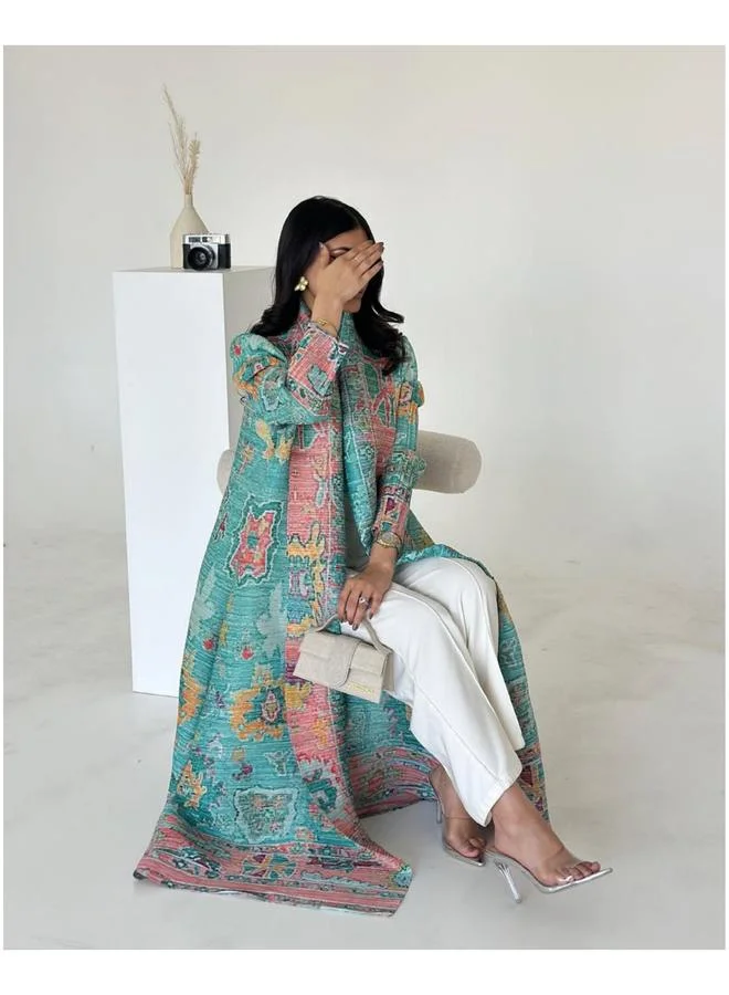 Take Two  Multi-Color All Over Print Open Front Textured Abaya for Women | Best Price UAE