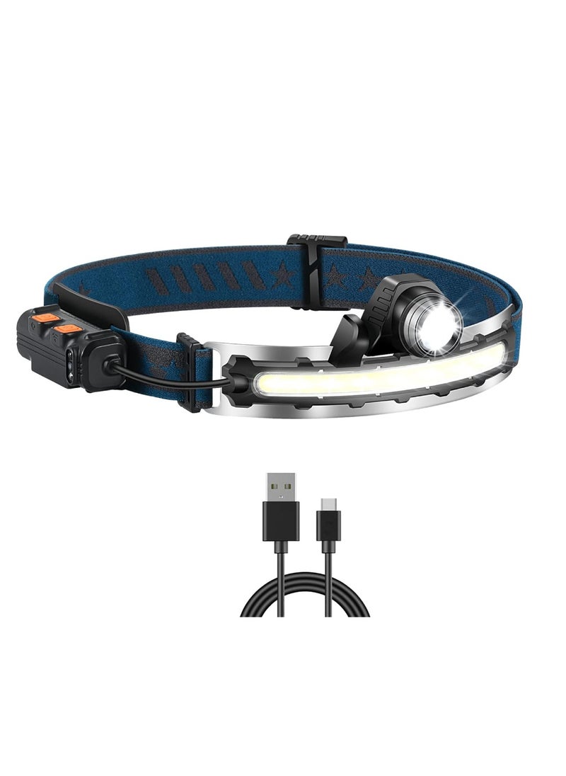 Yuwell - LED Headlamp Rechargeable COB Camping Headlamp Zoomable Headlight With Motion Sensor Weatherproof 6 Lighting Mood Waterproof Head Lamp Flashlight For Camping Hiking, Running, Cycling - Image 1