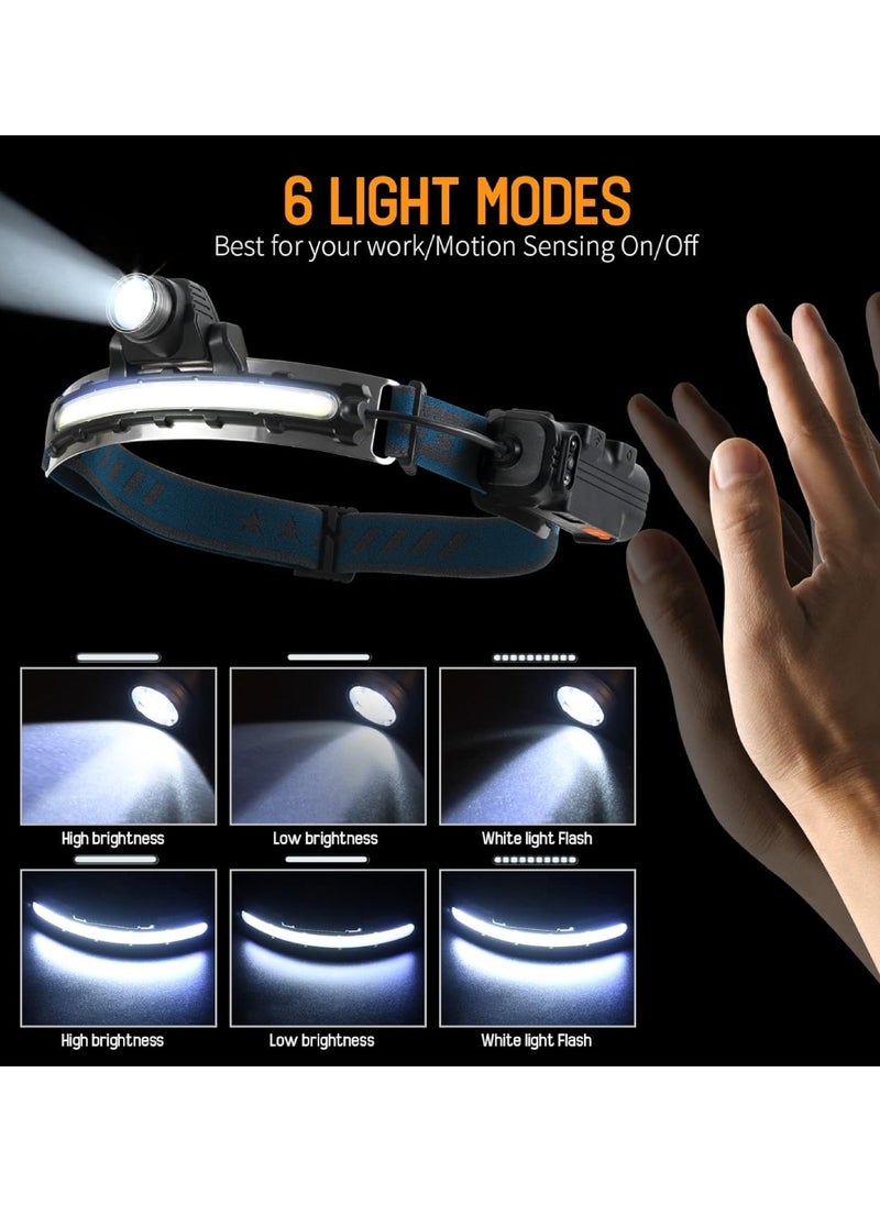 Yuwell - LED Headlamp Rechargeable COB Camping Headlamp Zoomable Headlight With Motion Sensor Weatherproof 6 Lighting Mood Waterproof Head Lamp Flashlight For Camping Hiking, Running, Cycling - Image 1