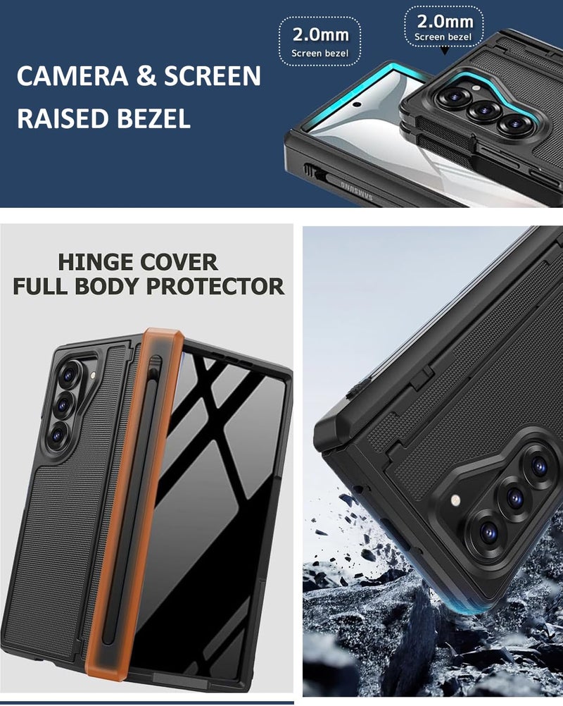 NINKI for Samsung Galaxy Z Fold 6 Case with S Pen Holder & Invisible Kickstand,Built in Privacy Screen Protector and Hinge,Shockproof Phone Cover for Samsung Z Fold 6 Case with Slim S Pen Slot â€“ Black - Image 5