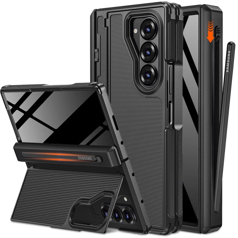 NINKI for Samsung Galaxy Z Fold 6 Case with S Pen Holder & Invisible Kickstand,Built in Privacy Screen Protector and Hinge,Shockproof Phone Cover for Samsung Z Fold 6 Case with Slim S Pen Slot â€“ Black - Image 1