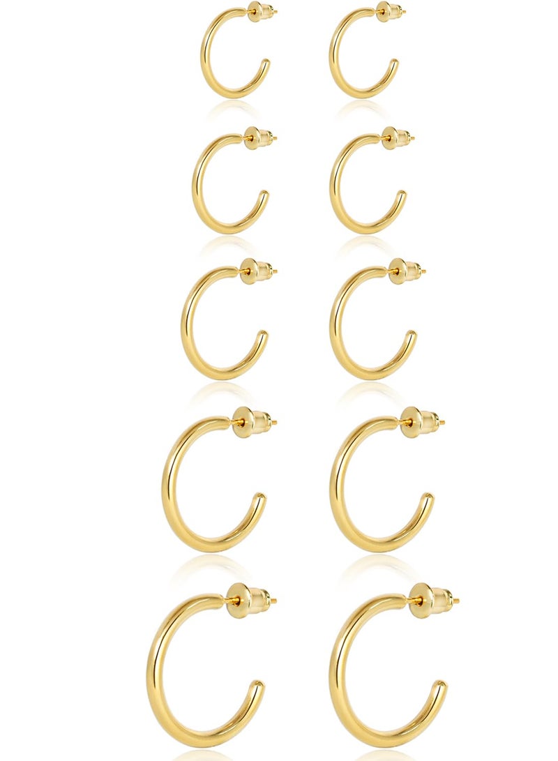 Sweetkiki Small Gold Hoop Earrings for Women: 14K Gold Huggie Hoop Earrings Tiny Gold Thin Hoop Earrings Minimalist Open Hoops for Women (Set of 1-5 Pairs) (14K Gold - 6mm/8mm/10mm/15mm/20mm) - Image 1