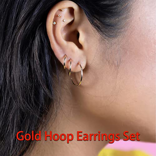 Sweetkiki Small Gold Hoop Earrings for Women: 14K Gold Huggie Hoop Earrings Tiny Gold Thin Hoop Earrings Minimalist Open Hoops for Women (Set of 1-5 Pairs) (14K Gold - 6mm/8mm/10mm/15mm/20mm) - Image 3