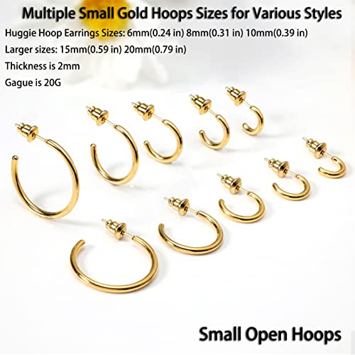 Sweetkiki Small Gold Hoop Earrings for Women: 14K Gold Huggie Hoop Earrings Tiny Gold Thin Hoop Earrings Minimalist Open Hoops for Women (Set of 1-5 Pairs) (14K Gold - 6mm/8mm/10mm/15mm/20mm) - Image 4