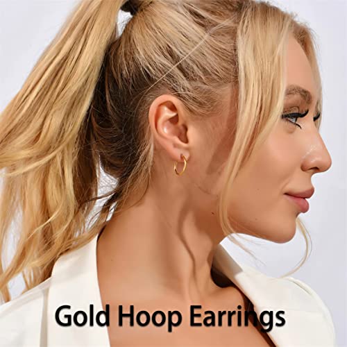 Sweetkiki Small Gold Hoop Earrings for Women: 14K Gold Huggie Hoop Earrings Tiny Gold Thin Hoop Earrings Minimalist Open Hoops for Women (Set of 1-5 Pairs) (14K Gold - 6mm/8mm/10mm/15mm/20mm) - Image 5