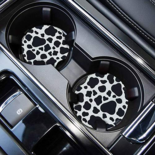 WOCOCN Car Coasters,Cup Holder Coasters for Car,2.75inch Anti Slip and Absorbent,Cute Accessory Decor for Cup Holder,Pack of 2 (Cow) - Image 1