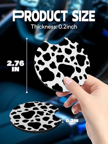 WOCOCN Car Coasters,Cup Holder Coasters for Car,2.75inch Anti Slip and Absorbent,Cute Accessory Decor for Cup Holder,Pack of 2 (Cow) - Image 4