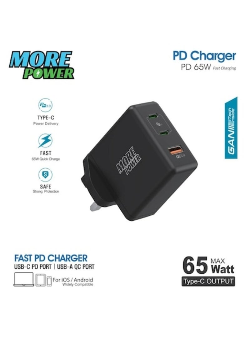 مور بور شاحن PD من النوع C بقدرة 65 وات مع USB-A QC - عالي السرعة وآمن وتوافق عالمي! - Image 2