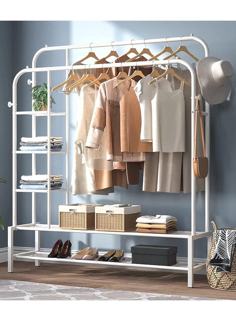 DubaiGallery Clothes Rack with Shelves | Multipurpose Dual Rod + Wheel Garments Rack with Shelf Storage and Coat Hanger for Home, Storage Organizer 1 Pc - Image 1