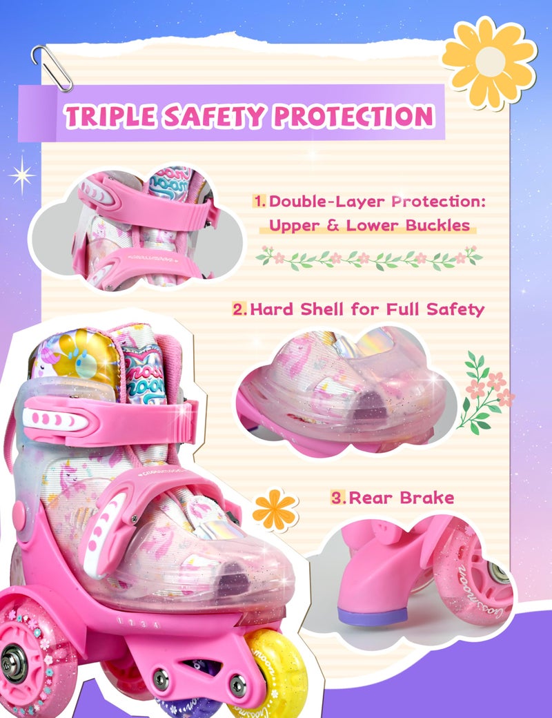 crossmoon Unicorn Toddler Roller Skates, 4 Adjustable Sizes, Fun Light-Up Wheels, Safety Three-Point Type, Breathable Upper, Beginner Roller Skates for Kids, Boys & Girls (Fairy Pink, XS-Small(6.5C-9C US)) - Image 3