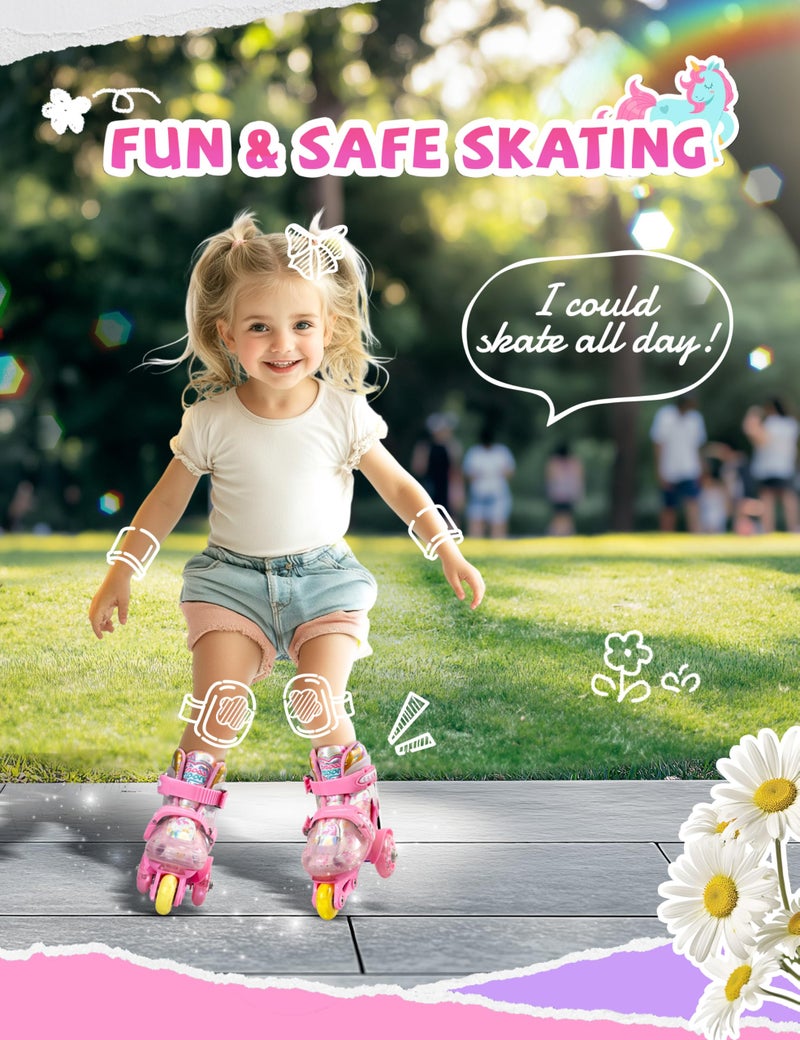 crossmoon Unicorn Toddler Roller Skates, 4 Adjustable Sizes, Fun Light-Up Wheels, Safety Three-Point Type, Breathable Upper, Beginner Roller Skates for Kids, Boys & Girls (Fairy Pink, XS-Small(6.5C-9C US)) - Image 2