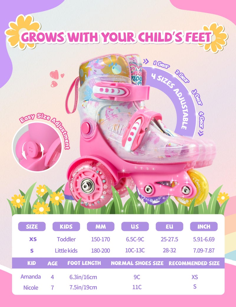 crossmoon Unicorn Toddler Roller Skates, 4 Adjustable Sizes, Fun Light-Up Wheels, Safety Three-Point Type, Breathable Upper, Beginner Roller Skates for Kids, Boys & Girls (Fairy Pink, XS-Small(6.5C-9C US)) - Image 5