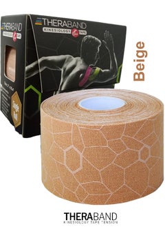 TheraBand Kinesiology Tape Waterproof Physio Tape for Pain Relief Muscle and Joint Support, Standard Roll with Xact Stretch Application Indicators (Beige)  - Image 1
