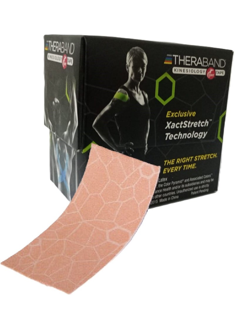Kinesiology Tape Waterproof Physio Tape for Pain Relief Muscle and Joint Support, Standard Roll with Xact Stretch Application Indicators (Beige)