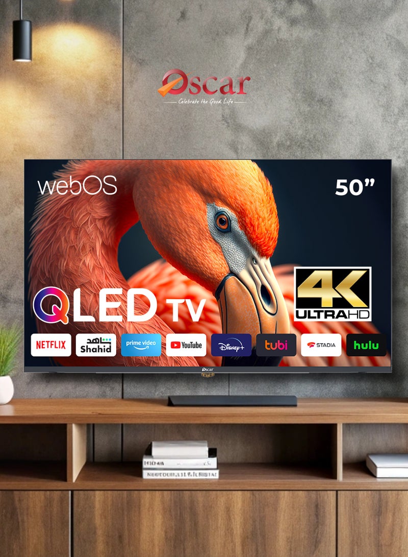 Oscar 50 Inch QLED Smart TV, High Color Gamut 90% DCI-P3, Frameless Display, Apple AirPlay & Miracast Screen Mirroring, Apple Home Compatible, English & Arabic Smart TV, Slim Bezel Television - OS50QLEDWP - Image 1