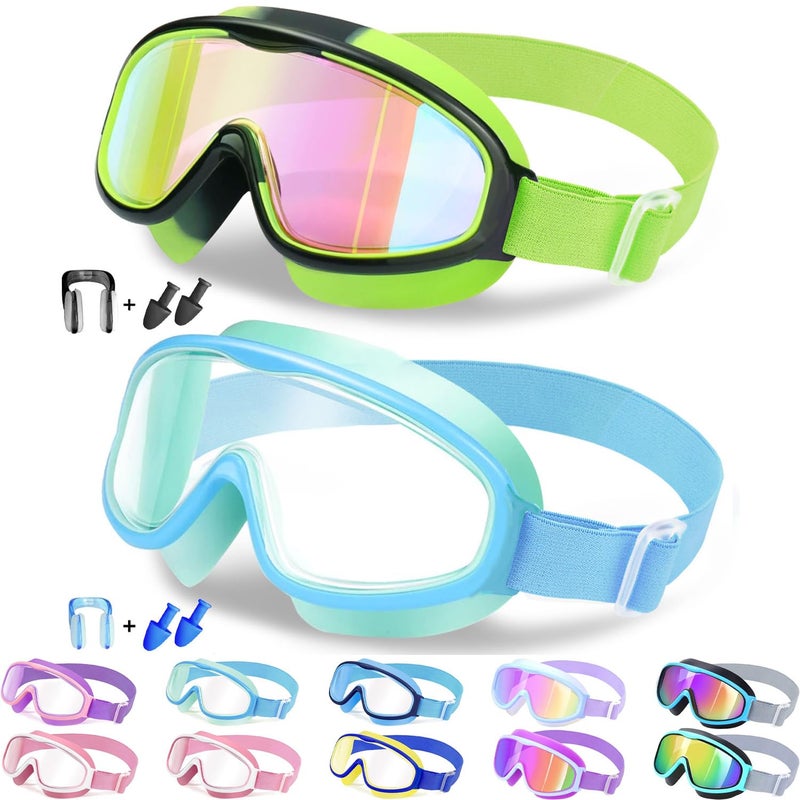 Vvinca Kids Goggles with Comfort Fabric Strap, Kids Swim Goggles Wide View Anti-Fog/UV No Leaking Swimming Goggles for 3-14 - Image 1