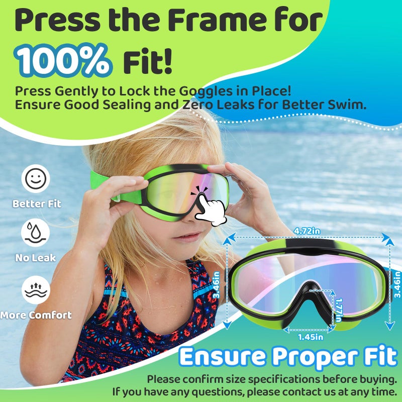 Vvinca Kids Goggles with Comfort Fabric Strap, Kids Swim Goggles Wide View Anti-Fog/UV No Leaking Swimming Goggles for 3-14 - Image 3