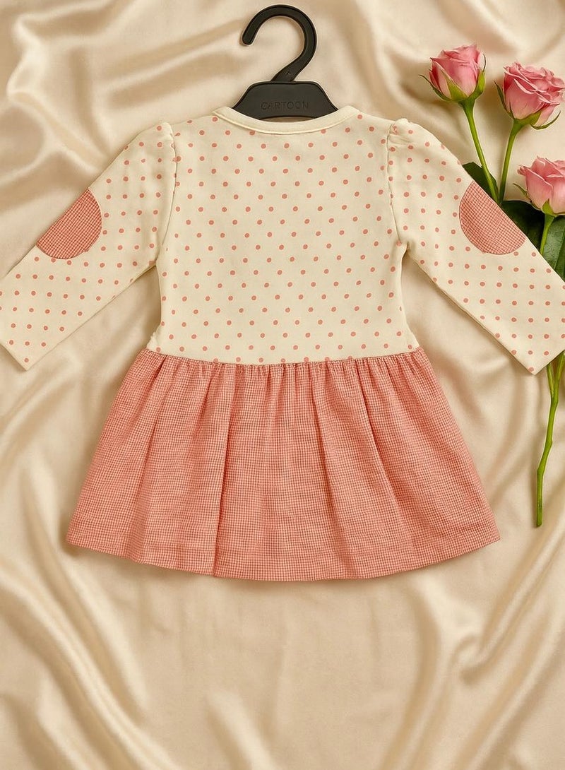 ANDRINA Girls' elegant bunny print dress, children's long sleeve dress with casual style and cute cartoon design. - Image 3