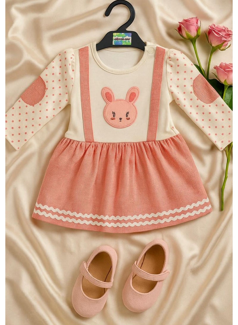 ANDRINA Girls' elegant bunny print dress, children's long sleeve dress with casual style and cute cartoon design. - Image 2