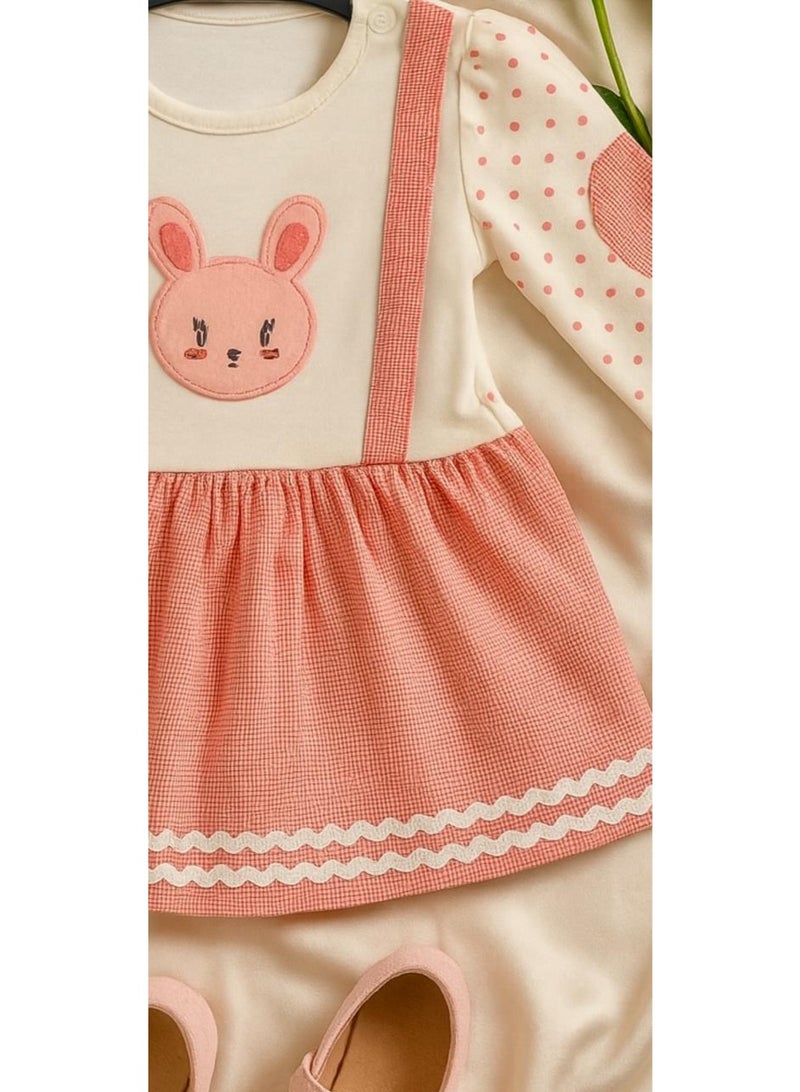 ANDRINA Girls' elegant bunny print dress, children's long sleeve dress with casual style and cute cartoon design. - Image 4