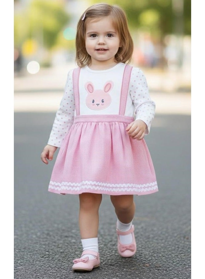 ANDRINA Girls' elegant bunny print dress, children's long sleeve dress with casual style and cute cartoon design. - Image 1