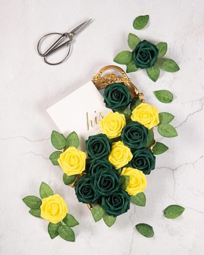DuHouse 50Pcs Artificial Roses Flowers Fake Roses with Stems Real Touch Foam Flowers for DIY Wedding Bouquet Party Centerpiece Floral Arrangement Party Home DecorHunt Green - Image 3