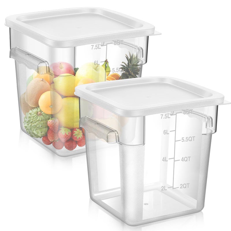 FoldTier 2 Pieces Square Food Storage Containers Polycarbonate Clear food Container with Lid Commercial Storage with Graduations for Commercial Kitchen Dough Marinating Meat(White,8 Qt) - Image 1