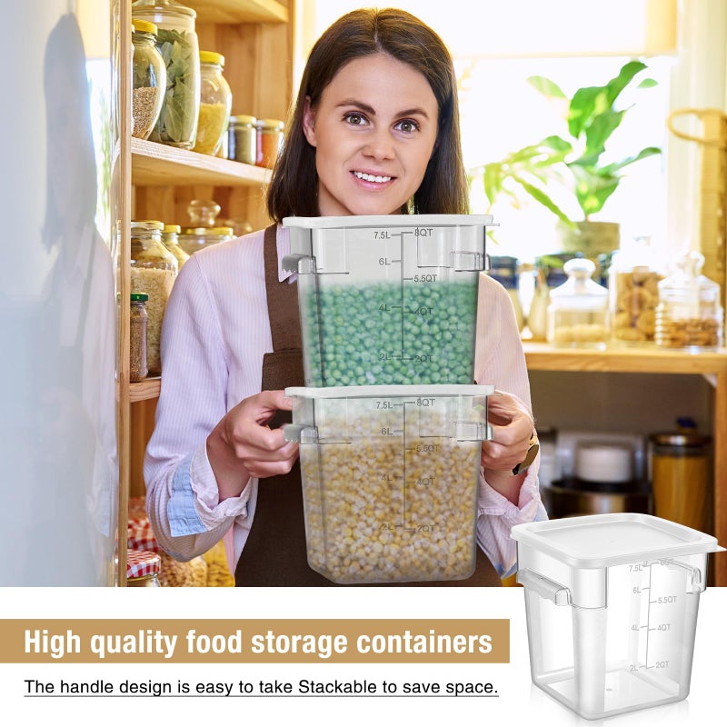 FoldTier 2 Pieces Square Food Storage Containers Polycarbonate Clear food Container with Lid Commercial Storage with Graduations for Commercial Kitchen Dough Marinating Meat(White,8 Qt) - Image 3