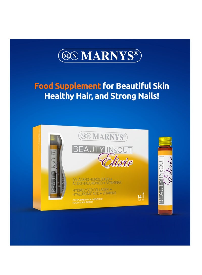 Marnys Beauty In & Out Elixir - 5000 mg Hydrolyzed Collagen Type 1 Shots - Hyaluronic Acid - Vitamins & Minerals - Skin Firmness - Hydration & Anti-Aging - 14 Drinkable Vials - Buy One Get One Free - Image 2