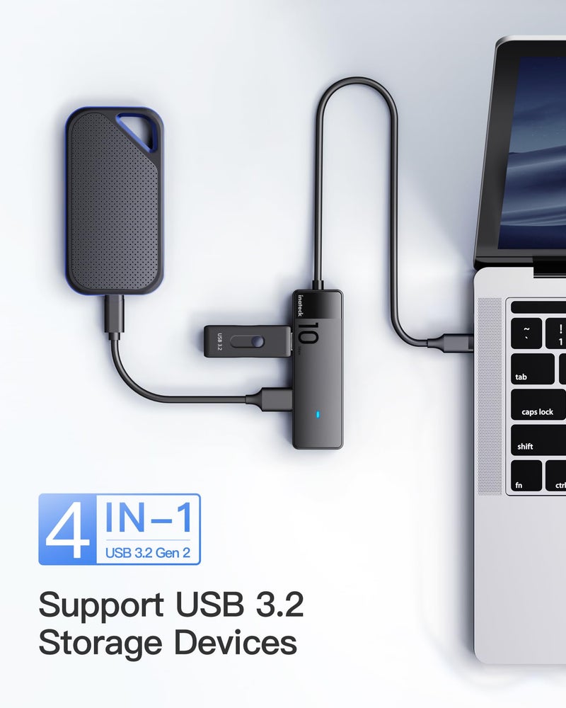 Inateck USB C Hub, USB 3.2 Gen 2 USB C Hub with 4 USB A Ports, 10Gbps, 1.6 ft Cable, Compatible with windows7/8/10/11, Linux, Mac OS HB2025C - Image 4