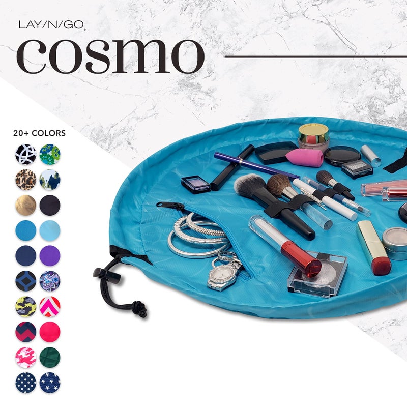 Lay-n-Go Cosmo Layflat Drawstring Cosmetic & Makeup Bag Organizer w/Zipper Pocket, Brush Loops & More, Cinch to Close, Lay Flat to Use, Durable, Machine Wash, Travel Toiletry Bag (20", Ocean Blue) - Image 5