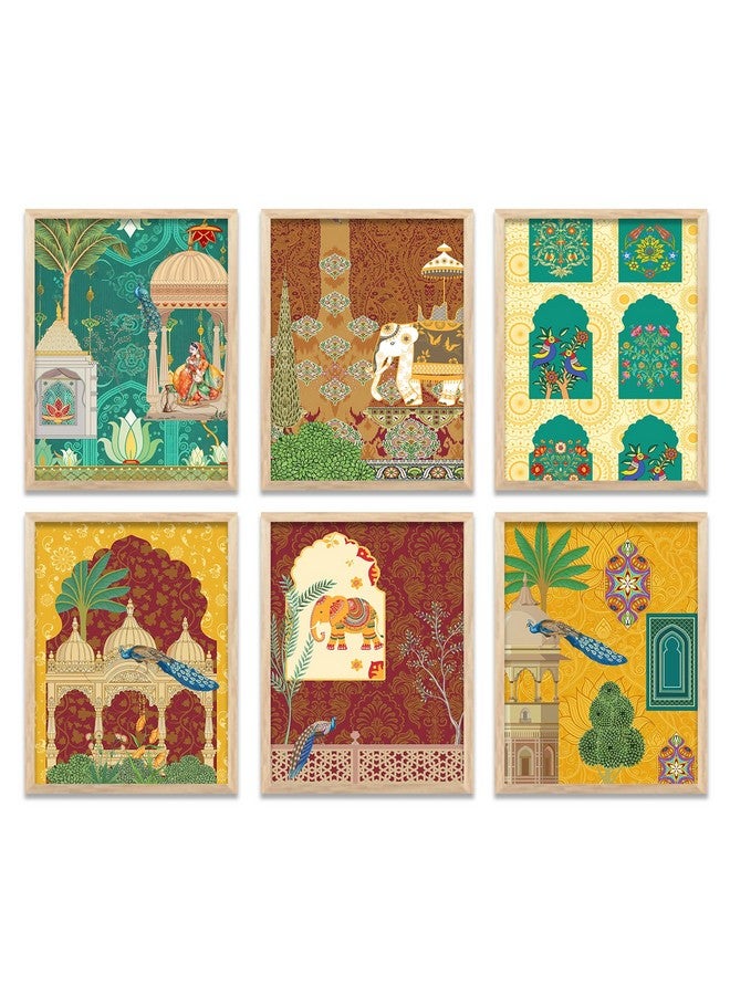 KOTART فن الجدران الهندي التقليدي كوتارت - لوحات مدهوباني لغرفة المعيشة | لوحة جدارية مؤطرة للمنزل وغرفة النوم ومكتب | فن بيشواي لتزيين الجدران | مجموعة من 6 (D، 10x13 بوصة) - Image 1