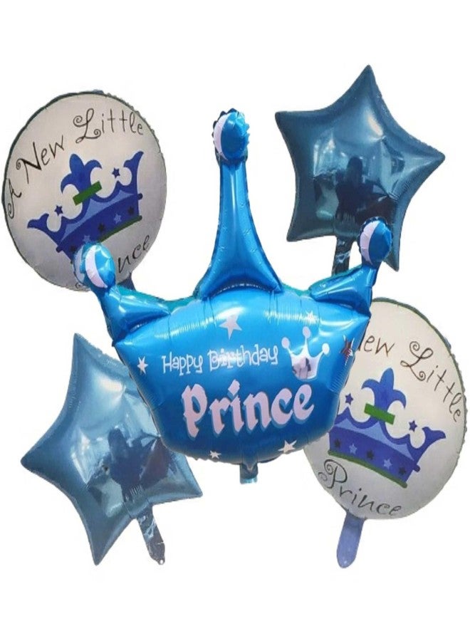 Fun Affairs Blue Prince Theme Birthday Decoration for Kids Balloon Bouquet Happy Birthday Party Crown Helium Foil Balloon Birthday Kids Item First Birthday Decoration - Pack of 5 - Image 1