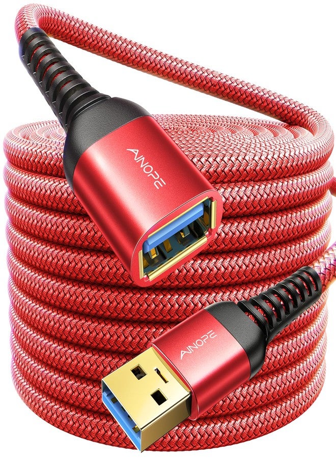 AINOPE 10FT USB 3.0 Extension Cable Type A Male to Female Extension Cord Durable Braided Material High Data Transfer Compatible with USB Keyboard,Mouse,Flash Drive, Hard Drive,Printer-Red - Image 1