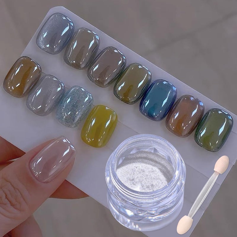 Fokostar White Pearl Chrome Nail Powder for Gel Nails Clear Glazed Donut Mirror Effect High Gloss Nail Glitter Pigment Powder, Moonlight Unicorn Nail Chrome Powder for Nail Gel Polish Design 1g - Image 1